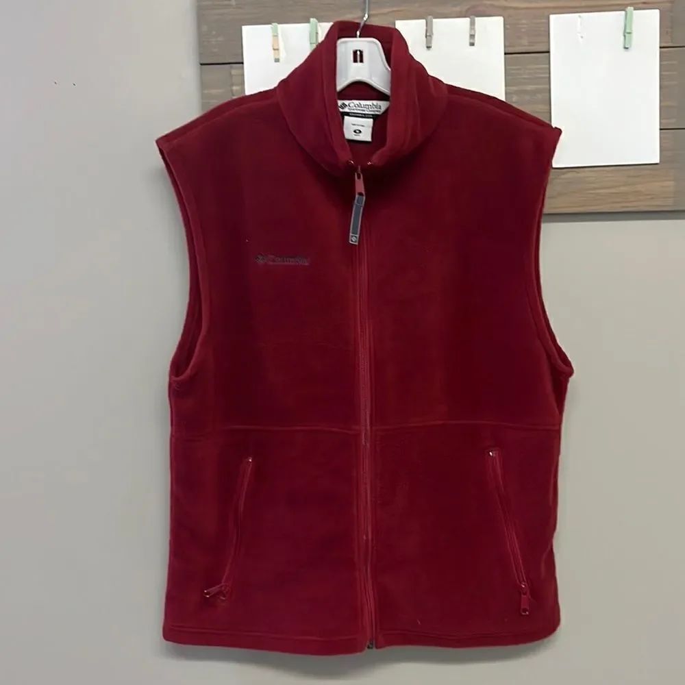 Columbia Men’s Fleece Red Full Zip-Up Sleeveless Vest- Medium